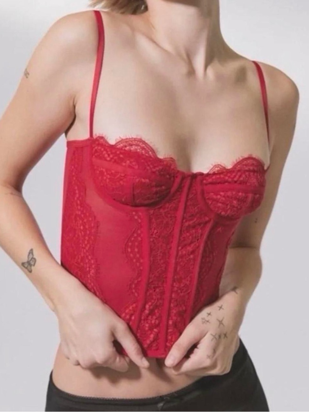 Out From Under Re d Lace & Mesh Corset Top Size SP Urban Outfitters